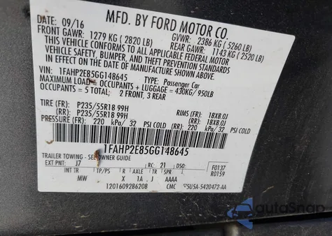 2016 Ford Taurus Sel z USA, uszkodzony, nr VIN 1FAHP2E85GG148645